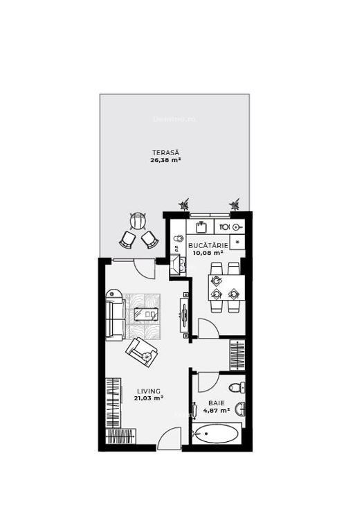 Vanzare Apartament 1-2 Camere, Terasa, Etaj Intermediar, Semifinisat, Bloc Nou, Parcare
