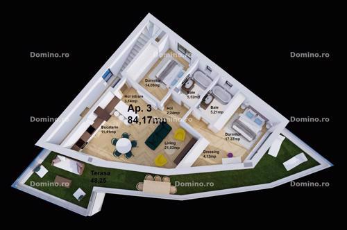 Vanzare Apartament 3 Camere, 2 Bai, Semifinisat, Terasa, Parcare