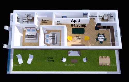 Vanzare Apartament 3 Camere, 2 Bai, Terasa, Etaj Intermediar, Semifinisat, Parcare